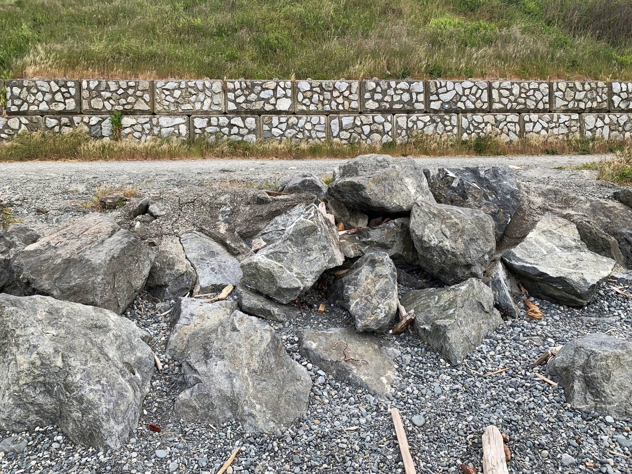 Riprap and seawall armouring along an eastern Vancouver Island shoreline