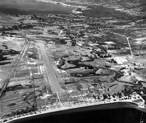 The Okanagan River at Penticton in a historical aerial view